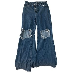 Blue Ripped Bellbottom Jeans